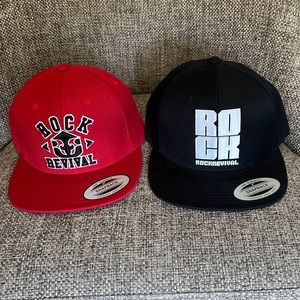 Lot of 2 Rock Revival snapback hats. 1 red & 1 black NWOT never worn.